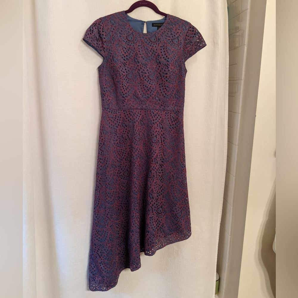 Gorgeous blue red Banana Republic asymmetrical midi dress 4